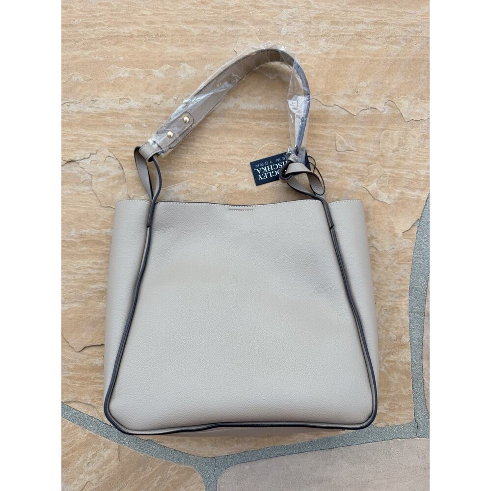 Badgley Mischka New York Taupe Structured Tote Bag Large Faux Leather Handbag CC - Picture 2 of 3